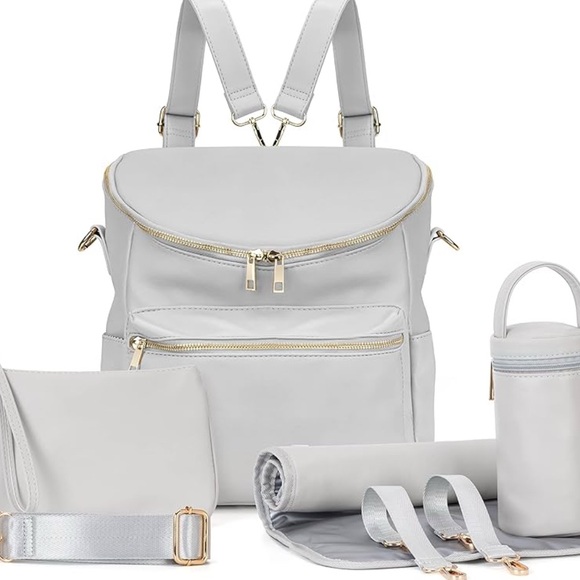 Minsong Handbags - Diaper Bag Backpack – Gray / Faux Leather Diaper Backpack | New With Tags